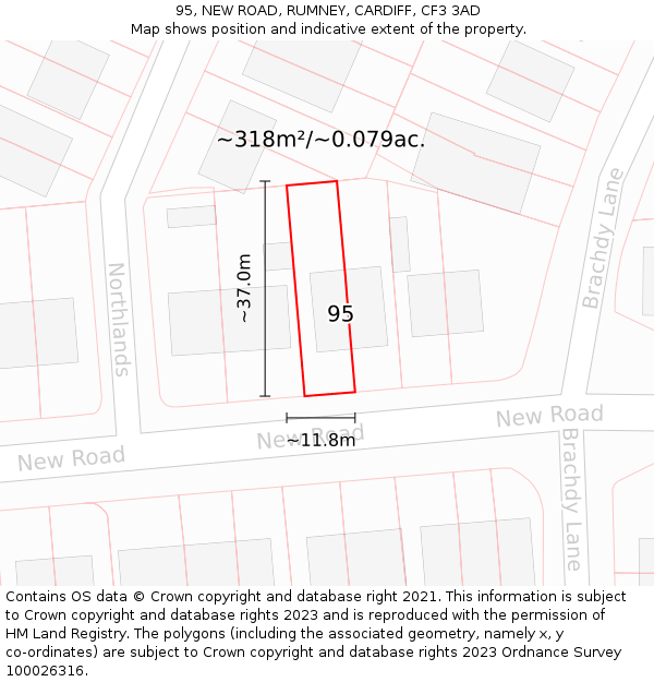 95, NEW ROAD, RUMNEY, CARDIFF, CF3 3AD: Plot and title map