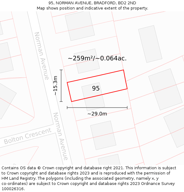 95, NORMAN AVENUE, BRADFORD, BD2 2ND: Plot and title map