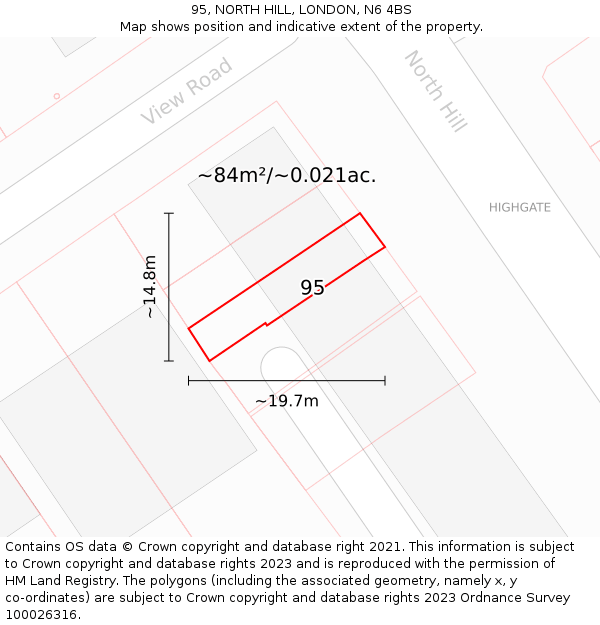 95, NORTH HILL, LONDON, N6 4BS: Plot and title map