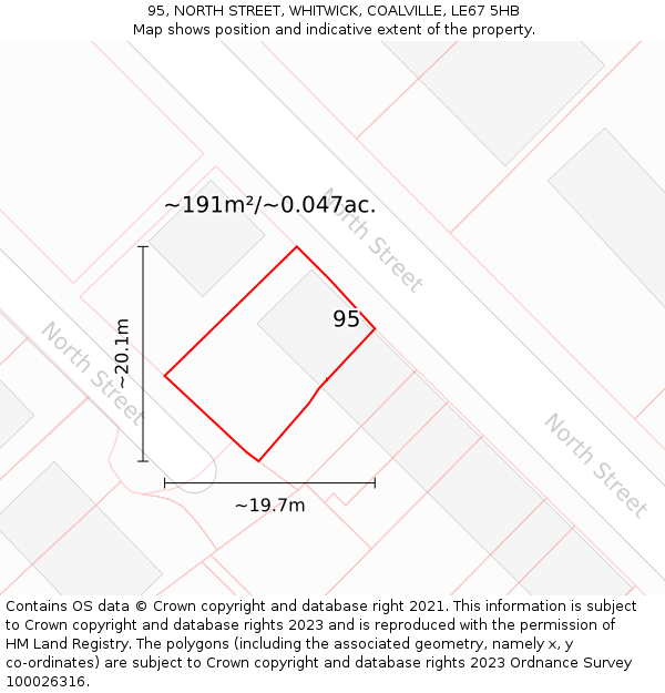 95, NORTH STREET, WHITWICK, COALVILLE, LE67 5HB: Plot and title map