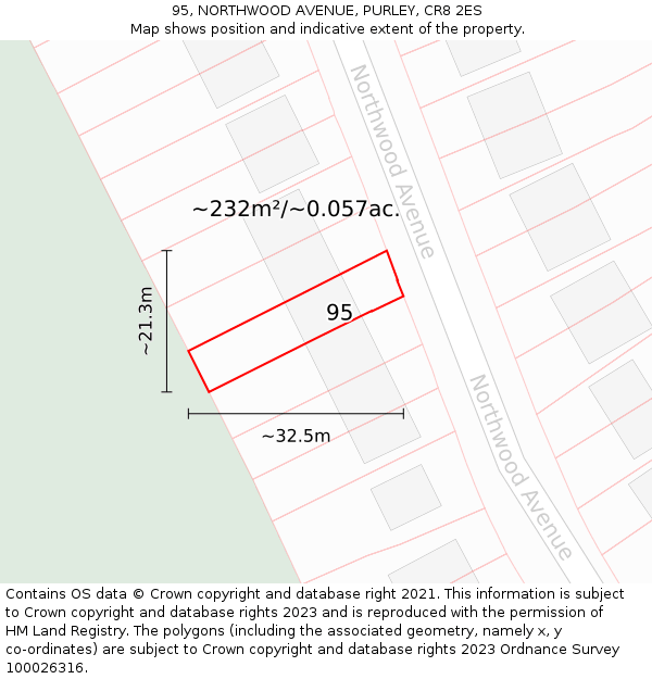 95, NORTHWOOD AVENUE, PURLEY, CR8 2ES: Plot and title map