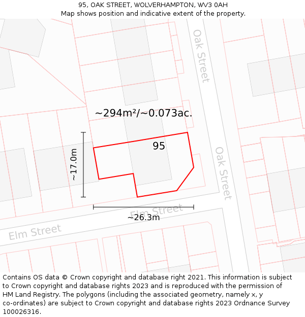95, OAK STREET, WOLVERHAMPTON, WV3 0AH: Plot and title map