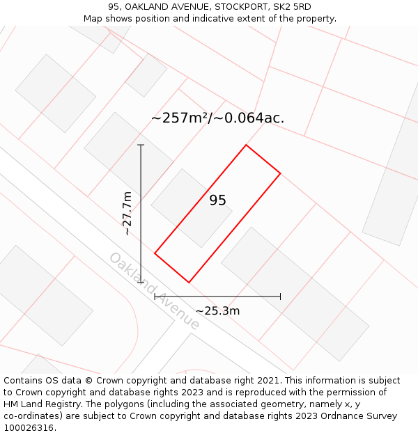 95, OAKLAND AVENUE, STOCKPORT, SK2 5RD: Plot and title map