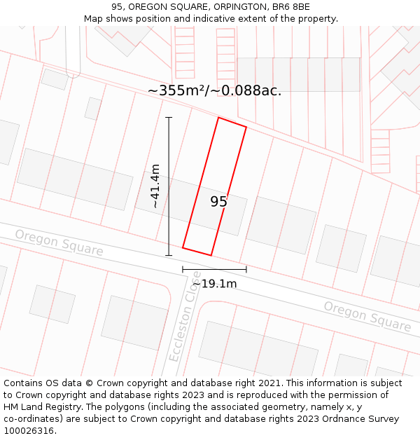 95, OREGON SQUARE, ORPINGTON, BR6 8BE: Plot and title map