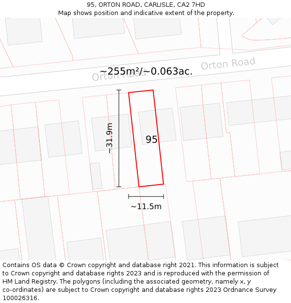 95, ORTON ROAD, CARLISLE, CA2 7HD: Plot and title map