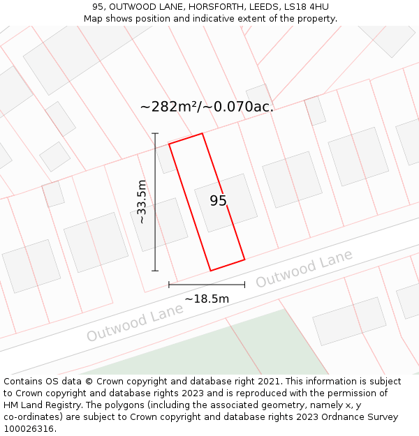 95, OUTWOOD LANE, HORSFORTH, LEEDS, LS18 4HU: Plot and title map