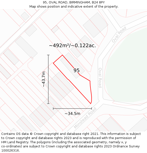 95, OVAL ROAD, BIRMINGHAM, B24 8PY: Plot and title map