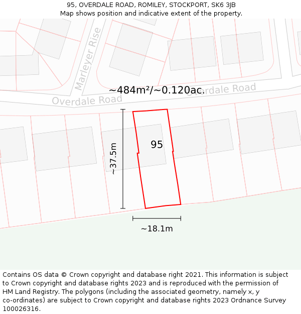 95, OVERDALE ROAD, ROMILEY, STOCKPORT, SK6 3JB: Plot and title map