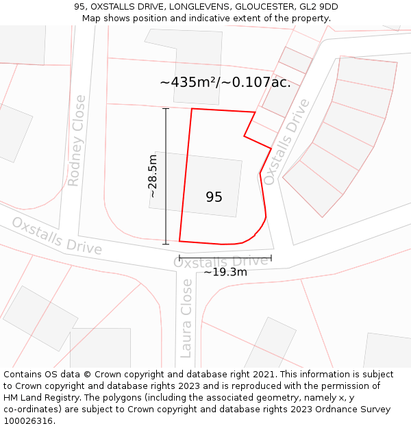 95, OXSTALLS DRIVE, LONGLEVENS, GLOUCESTER, GL2 9DD: Plot and title map