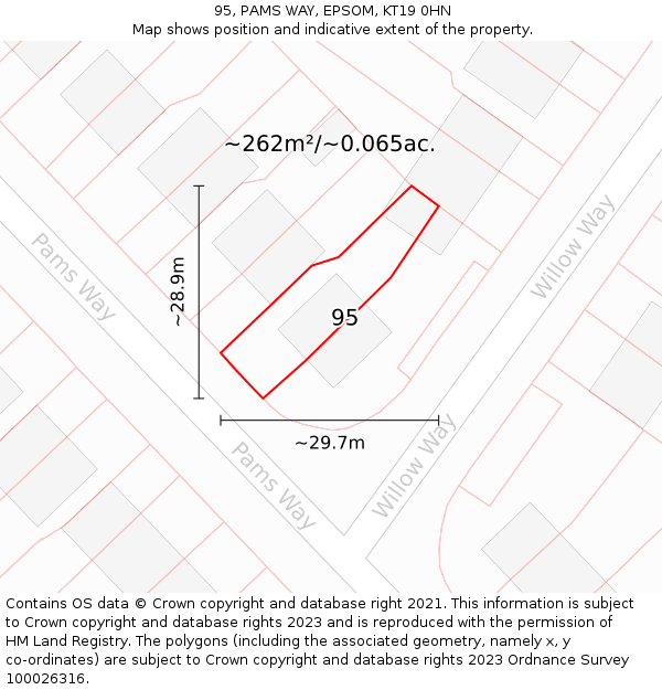 95, PAMS WAY, EPSOM, KT19 0HN: Plot and title map