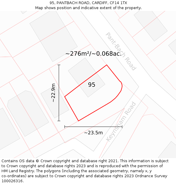 95, PANTBACH ROAD, CARDIFF, CF14 1TX: Plot and title map