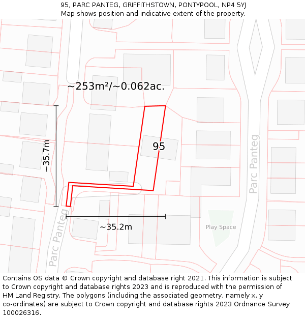 95, PARC PANTEG, GRIFFITHSTOWN, PONTYPOOL, NP4 5YJ: Plot and title map