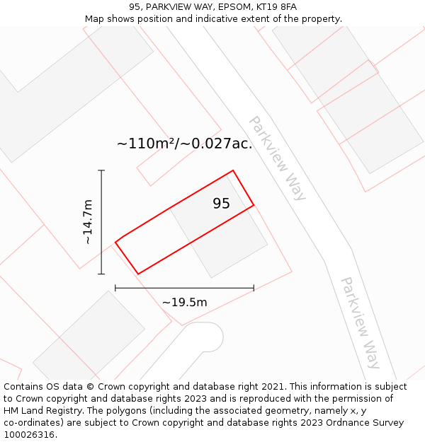 95, PARKVIEW WAY, EPSOM, KT19 8FA: Plot and title map