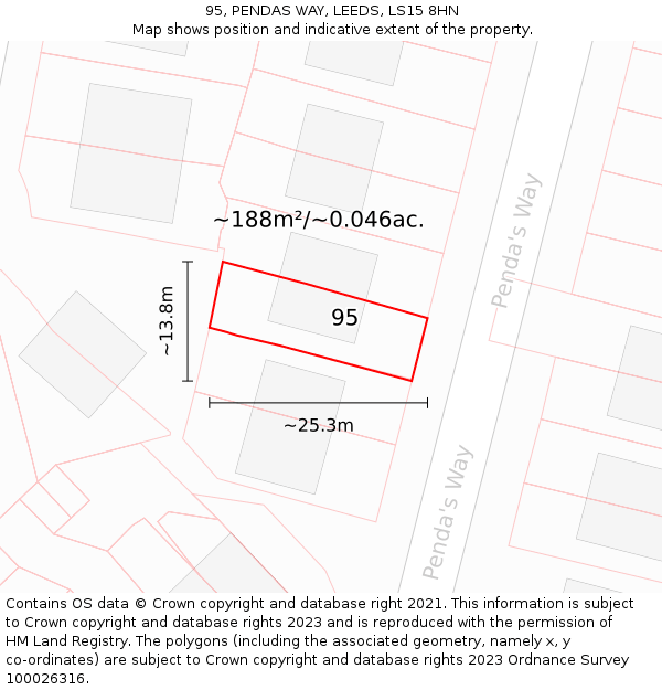 95, PENDAS WAY, LEEDS, LS15 8HN: Plot and title map