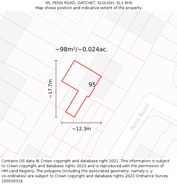 95, PENN ROAD, DATCHET, SLOUGH, SL3 9HS: Plot and title map