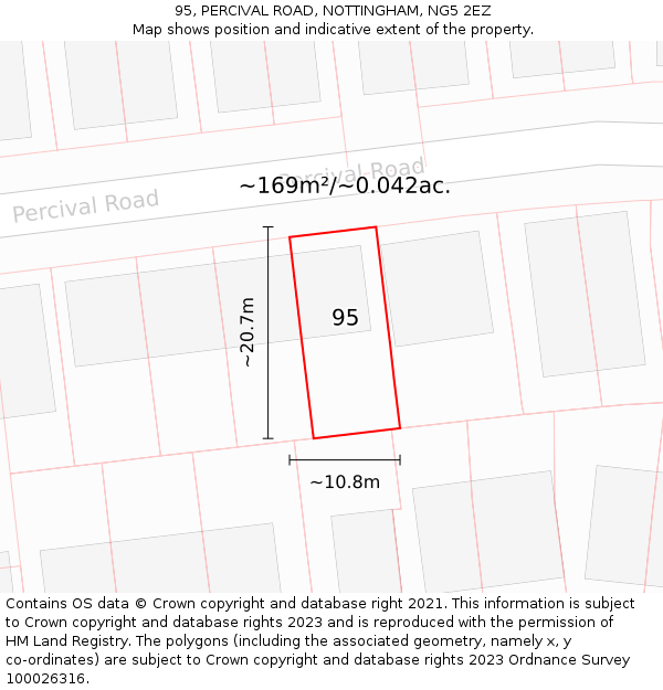 95, PERCIVAL ROAD, NOTTINGHAM, NG5 2EZ: Plot and title map