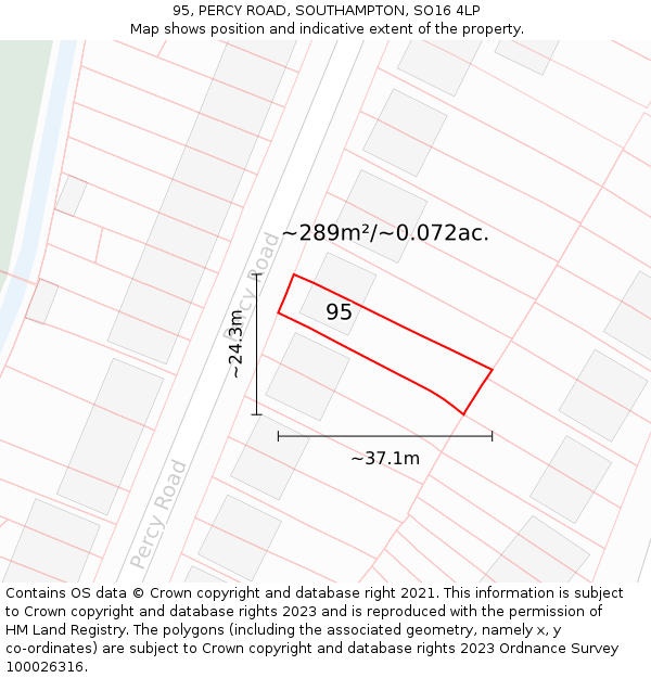 95, PERCY ROAD, SOUTHAMPTON, SO16 4LP: Plot and title map