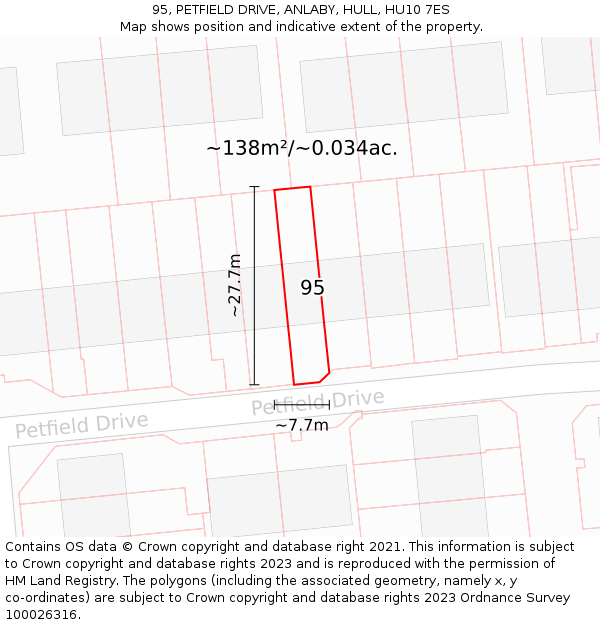 95, PETFIELD DRIVE, ANLABY, HULL, HU10 7ES: Plot and title map