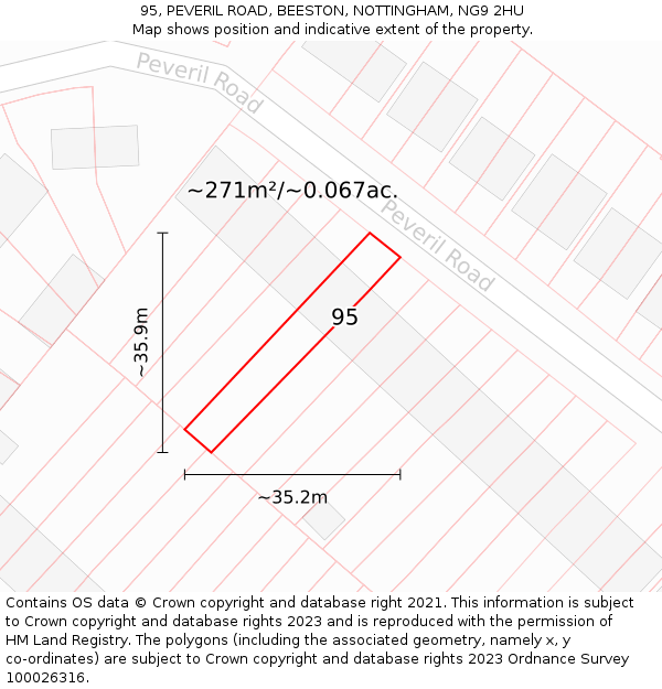 95, PEVERIL ROAD, BEESTON, NOTTINGHAM, NG9 2HU: Plot and title map