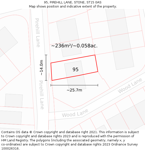 95, PIREHILL LANE, STONE, ST15 0AS: Plot and title map