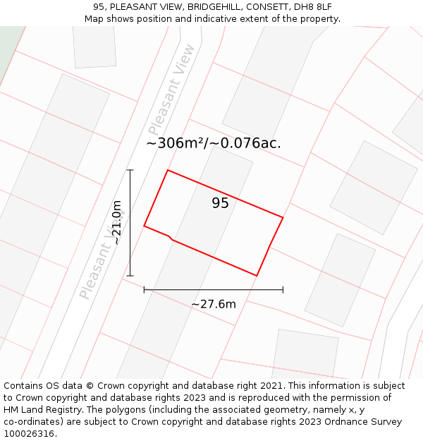 95, PLEASANT VIEW, BRIDGEHILL, CONSETT, DH8 8LF: Plot and title map