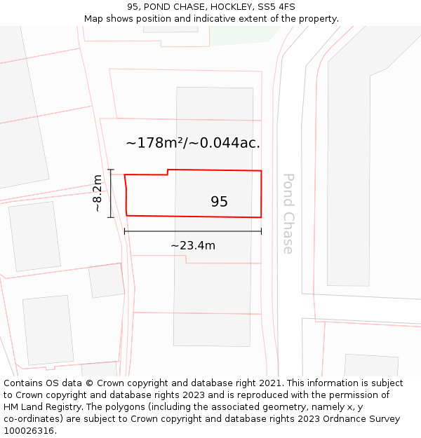 95, POND CHASE, HOCKLEY, SS5 4FS: Plot and title map