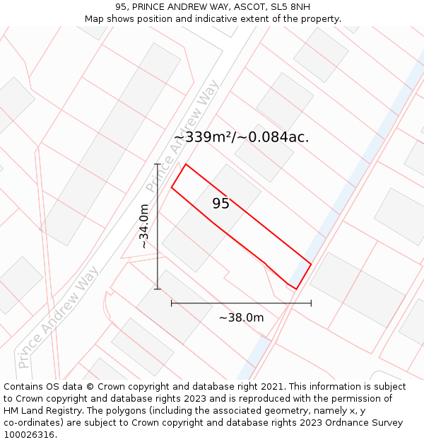 95, PRINCE ANDREW WAY, ASCOT, SL5 8NH: Plot and title map