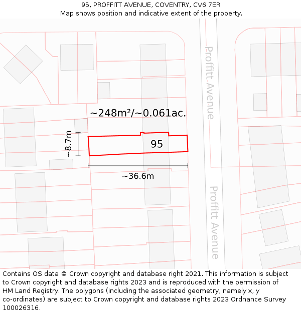95, PROFFITT AVENUE, COVENTRY, CV6 7ER: Plot and title map
