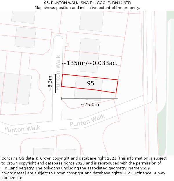 95, PUNTON WALK, SNAITH, GOOLE, DN14 9TB: Plot and title map