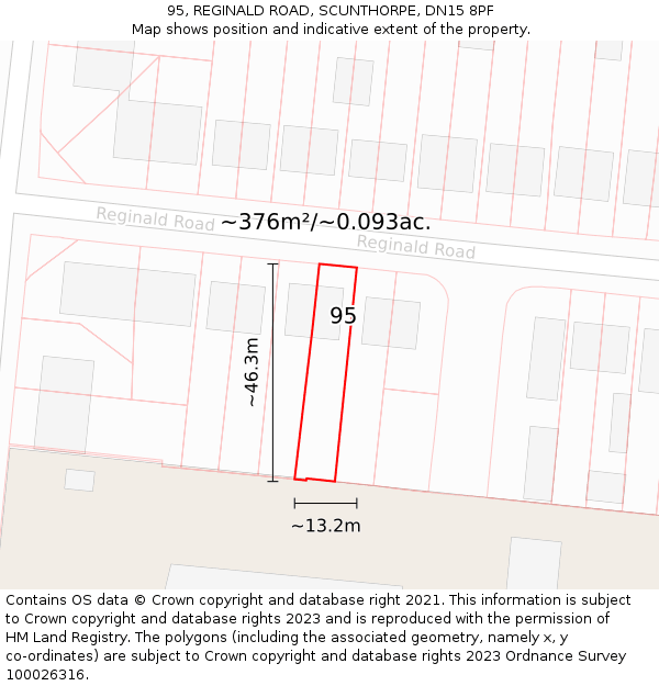 95, REGINALD ROAD, SCUNTHORPE, DN15 8PF: Plot and title map