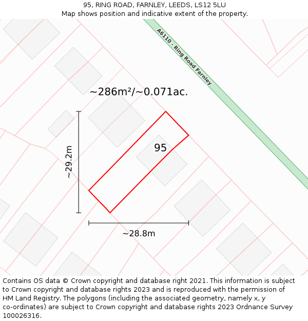 95, RING ROAD, FARNLEY, LEEDS, LS12 5LU: Plot and title map