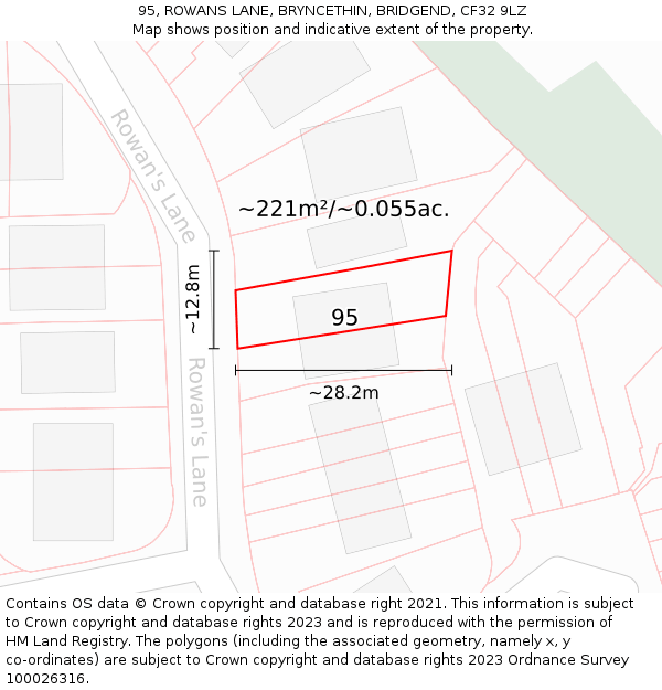 95, ROWANS LANE, BRYNCETHIN, BRIDGEND, CF32 9LZ: Plot and title map