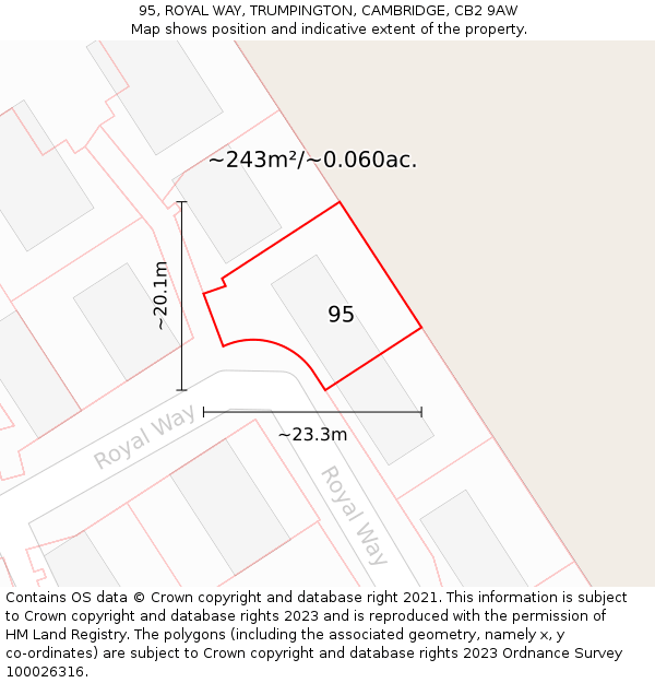 95, ROYAL WAY, TRUMPINGTON, CAMBRIDGE, CB2 9AW: Plot and title map