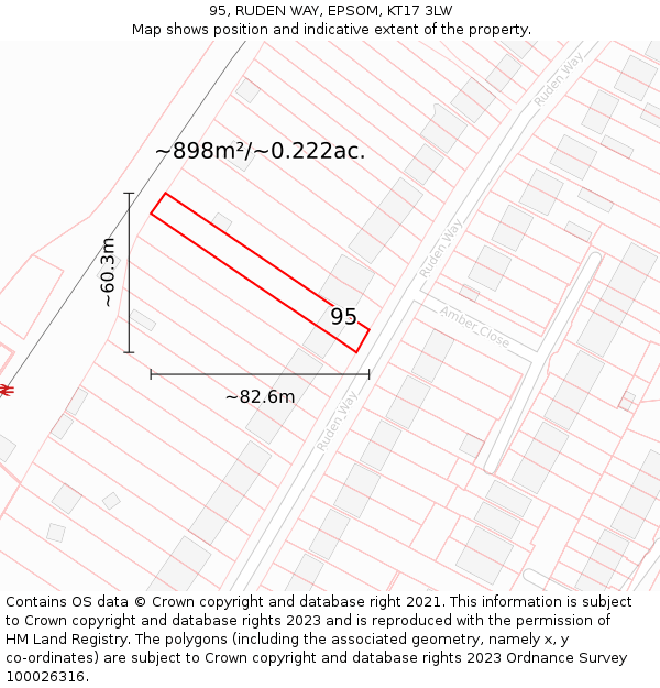 95, RUDEN WAY, EPSOM, KT17 3LW: Plot and title map