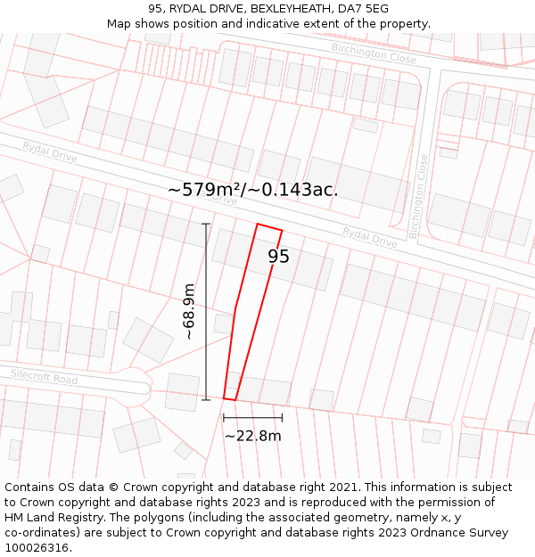 95, RYDAL DRIVE, BEXLEYHEATH, DA7 5EG: Plot and title map