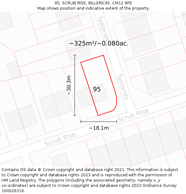 95, SCRUB RISE, BILLERICAY, CM12 9PE: Plot and title map