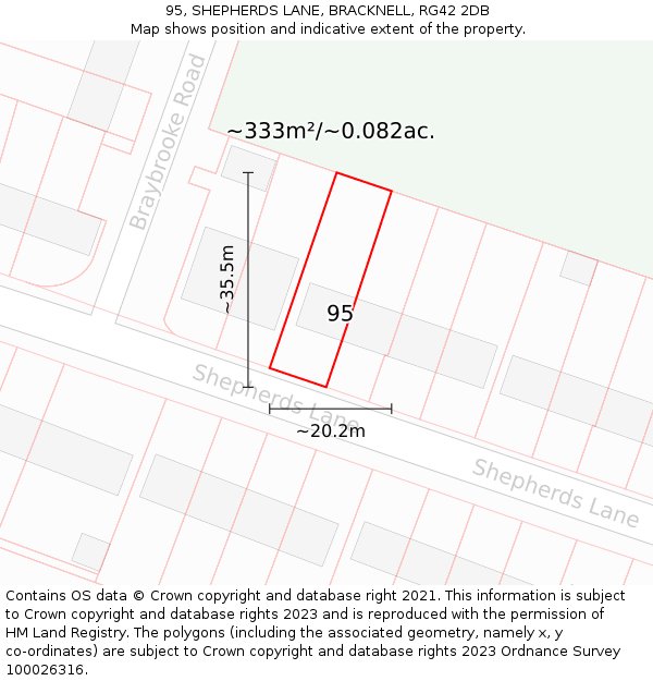 95, SHEPHERDS LANE, BRACKNELL, RG42 2DB: Plot and title map