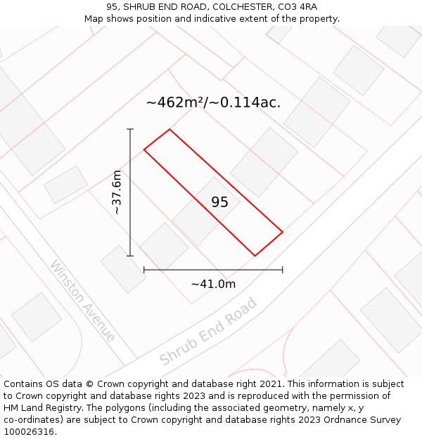 95, SHRUB END ROAD, COLCHESTER, CO3 4RA: Plot and title map
