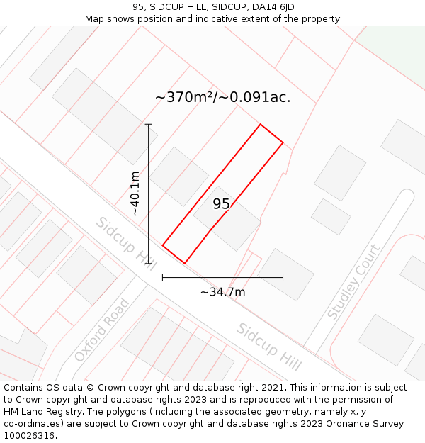 95, SIDCUP HILL, SIDCUP, DA14 6JD: Plot and title map
