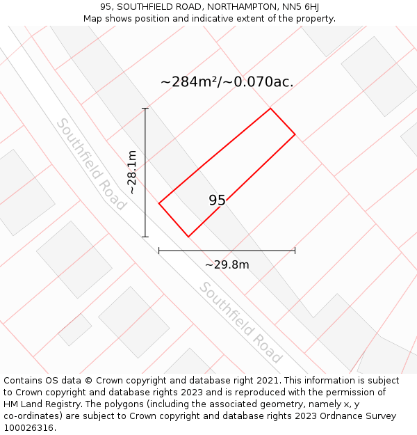 95, SOUTHFIELD ROAD, NORTHAMPTON, NN5 6HJ: Plot and title map