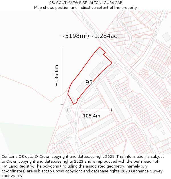 95, SOUTHVIEW RISE, ALTON, GU34 2AR: Plot and title map