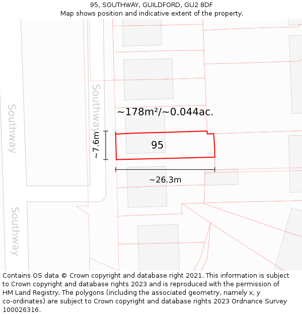 95, SOUTHWAY, GUILDFORD, GU2 8DF: Plot and title map