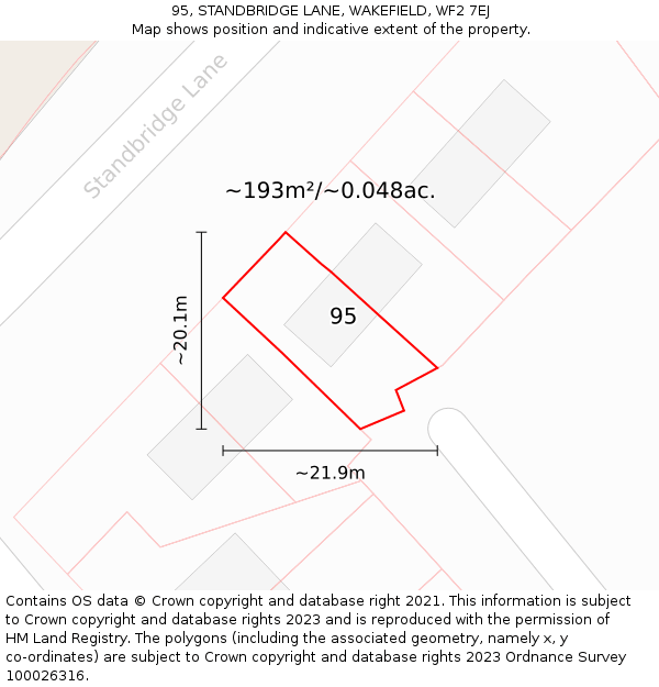 95, STANDBRIDGE LANE, WAKEFIELD, WF2 7EJ: Plot and title map