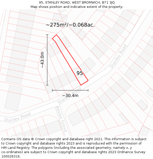95, STANLEY ROAD, WEST BROMWICH, B71 3JQ: Plot and title map