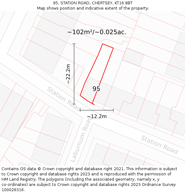 95, STATION ROAD, CHERTSEY, KT16 8BT: Plot and title map