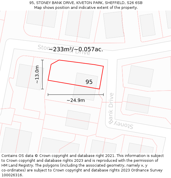 95, STONEY BANK DRIVE, KIVETON PARK, SHEFFIELD, S26 6SB: Plot and title map
