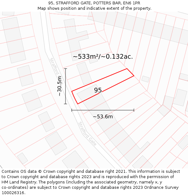 95, STRAFFORD GATE, POTTERS BAR, EN6 1PR: Plot and title map