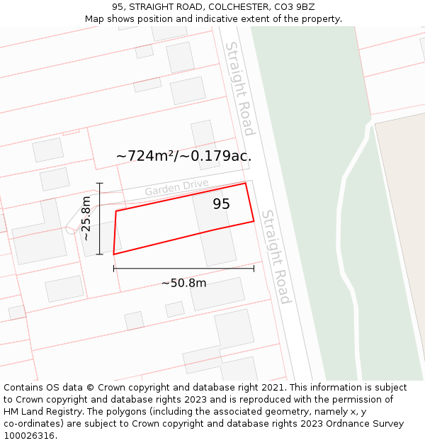 95, STRAIGHT ROAD, COLCHESTER, CO3 9BZ: Plot and title map