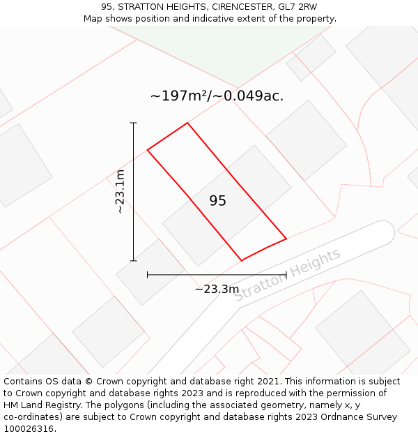 95, STRATTON HEIGHTS, CIRENCESTER, GL7 2RW: Plot and title map