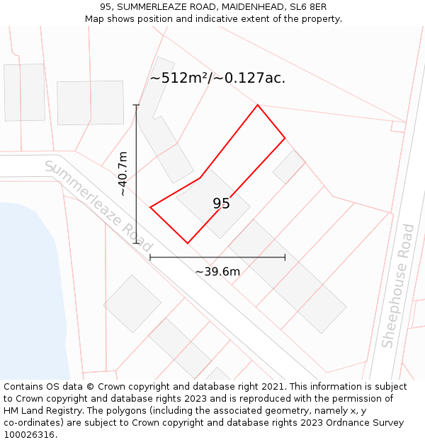 95, SUMMERLEAZE ROAD, MAIDENHEAD, SL6 8ER: Plot and title map